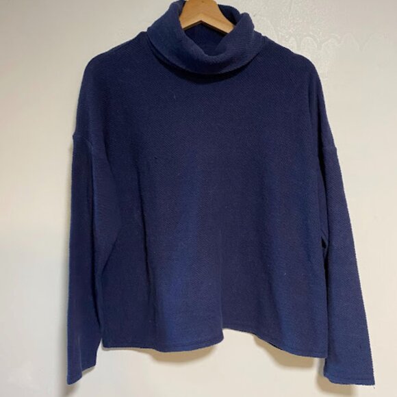 Aerie Navy Blue Waffle Knit Cowl Neck Women's Cropped Sweater Size XS - Picture 2 of 6